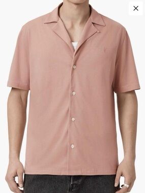 AllSaints Venice Dusty Rose Revere Collar Viscose Shirt Ramskull Logo